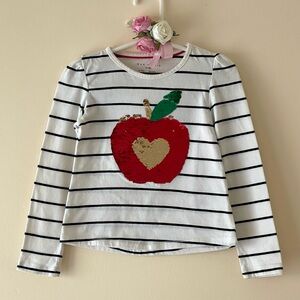 Max Studio Toddler Girls Striped Sequin Apple Long Sleeve T-shirt, Size 4